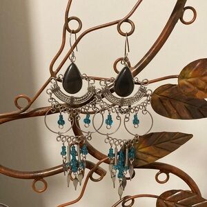 Elegant Blue and Black Chandelier Earrings